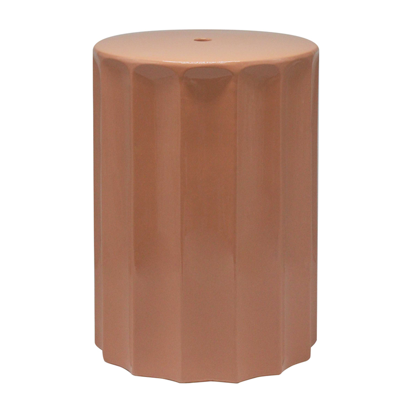 Textured Ceramic Drum Stool, Decorative Garden Seat