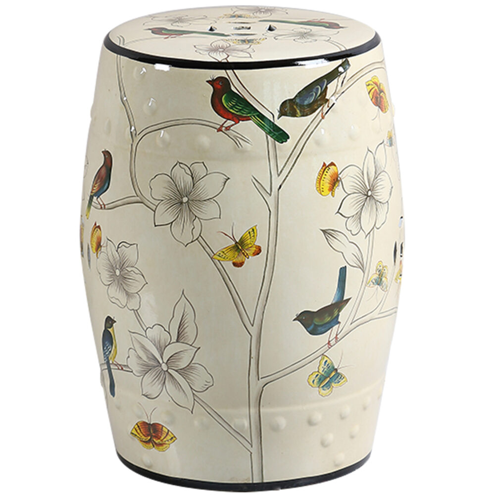 Decorative Ceramic Garden Stool, Flower & Bird Design