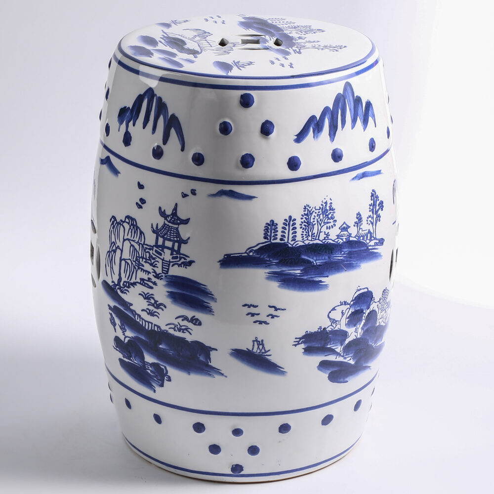 Blue and White Porcelain Garden Stool - Landscape Pattern