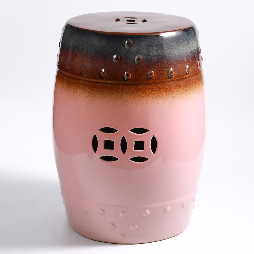 Glazed Gradient Ceramic Drum Stool with Coin Cutout