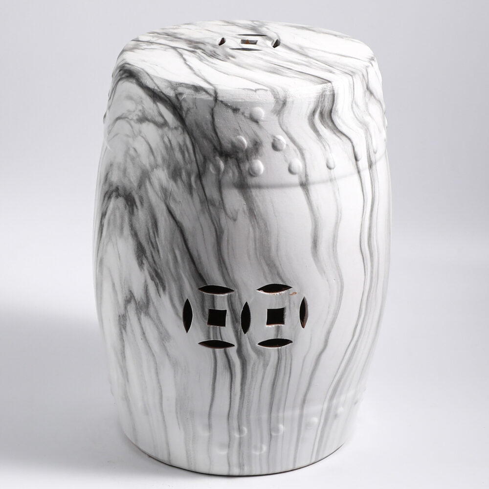 Marble Pattern Glazed Ceramic Drum Stool