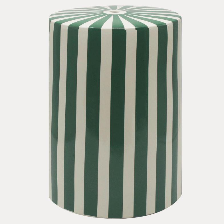 Modern Cylindrical Ceramic Garden Stool with Stripe Design