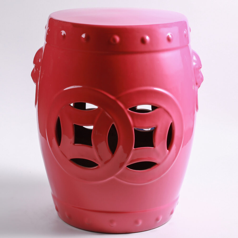 Lion Head Ear Double Coin Cutout Ceramic Drum Stool