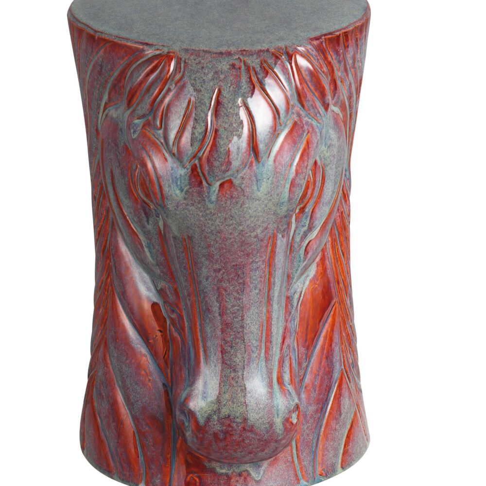 Horse Head Sculptural Embossed Ceramic Stool