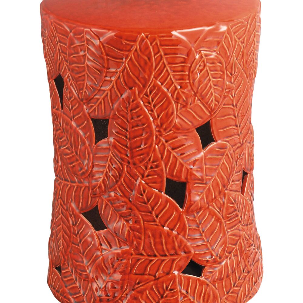 Leaf Embossed Hollow Cutout Ceramic Stool