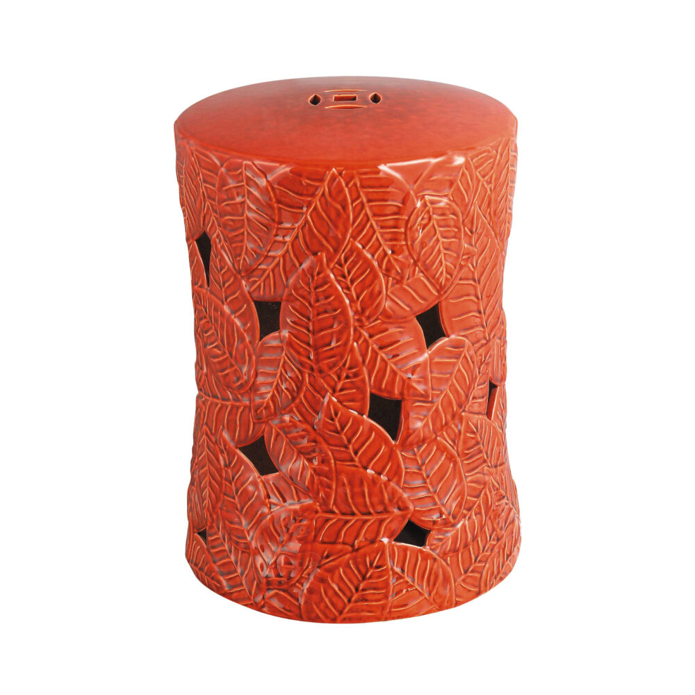 Leaf Embossed Hollow Cutout Ceramic Stool GS21
