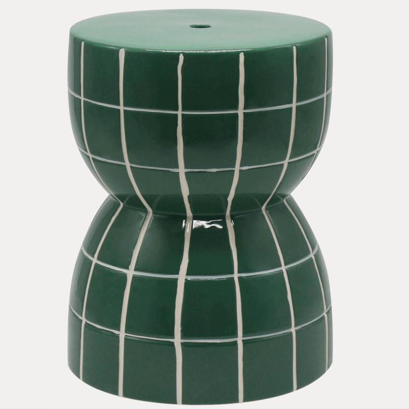 Grid Pattern Hourglass Ceramic Drum Stool