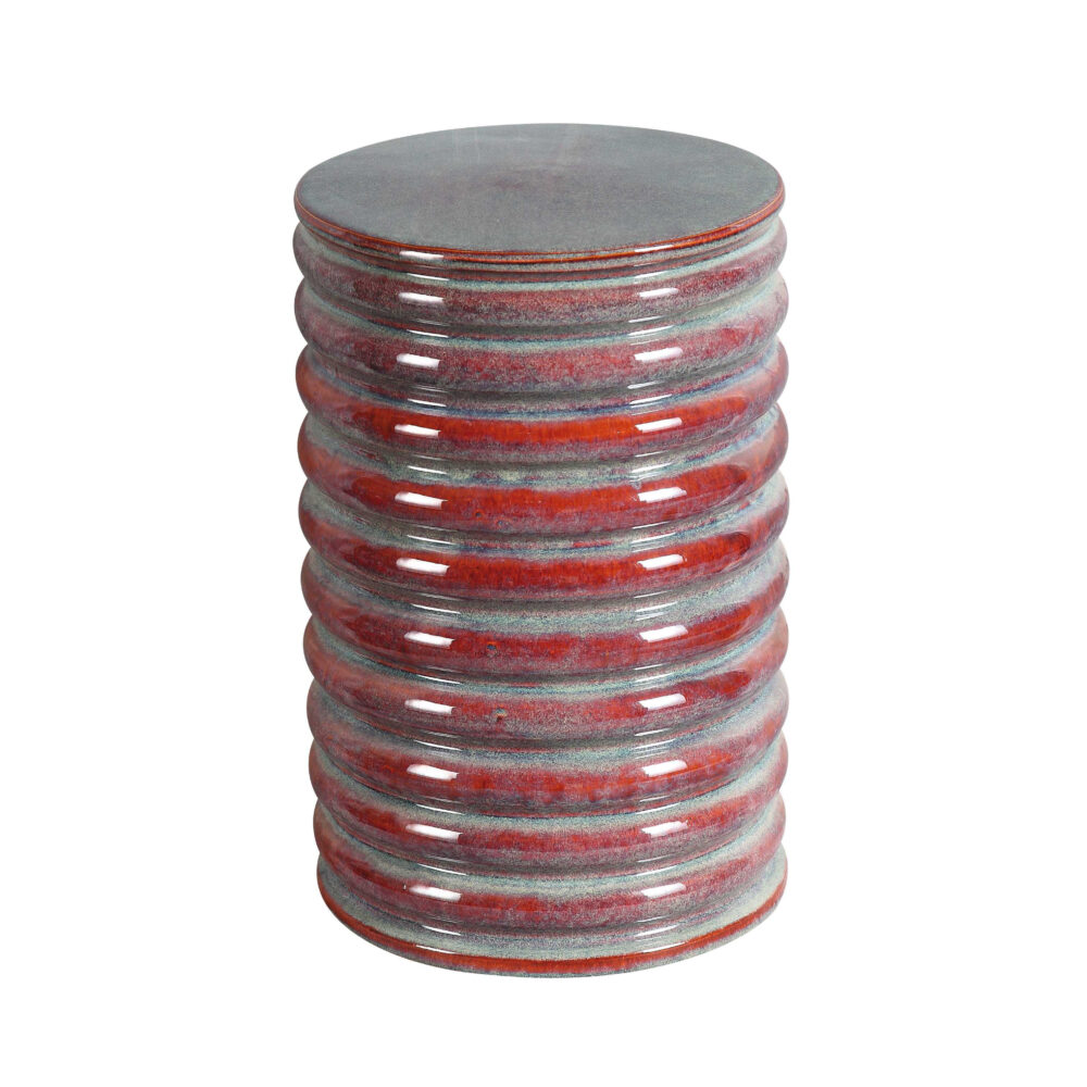 Horizontal Ribbed Ring Textured Cylindrical Ceramic Stool GS22