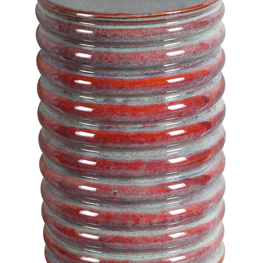 Horizontal Ribbed Ring Textured Cylindrical Ceramic Stool