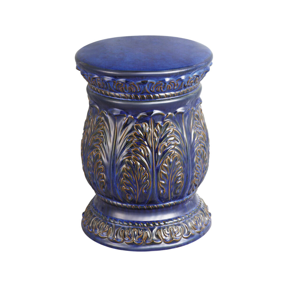 Acanthus Leaf Embossed Ornate Ceramic Drum Stool GS24