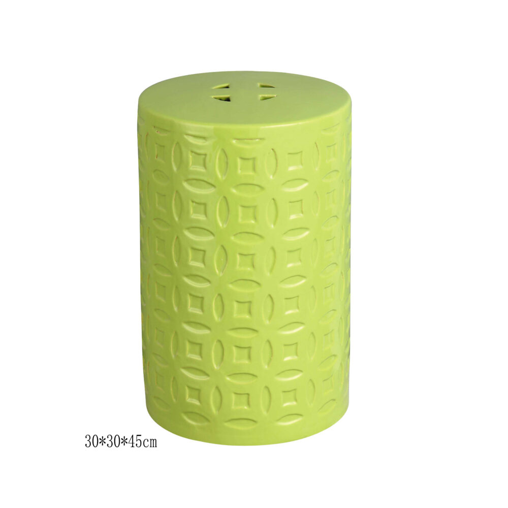 Geometric Interlocking Embossed Pattern Cylindrical Ceramic Stool GS26