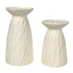 Matte White Vertical Pleated Ceramic Candle Holders