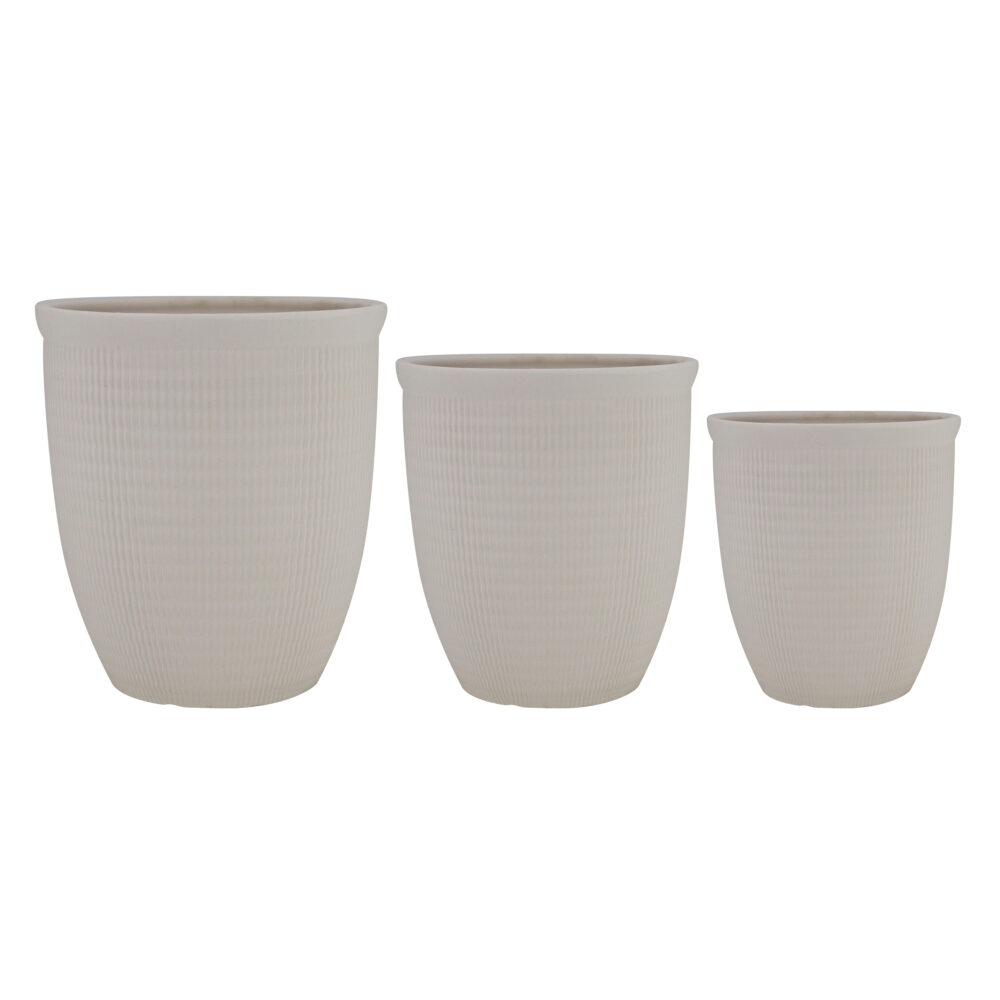 Set of 3 Horizontal Ribbed Ceramic Planters A476