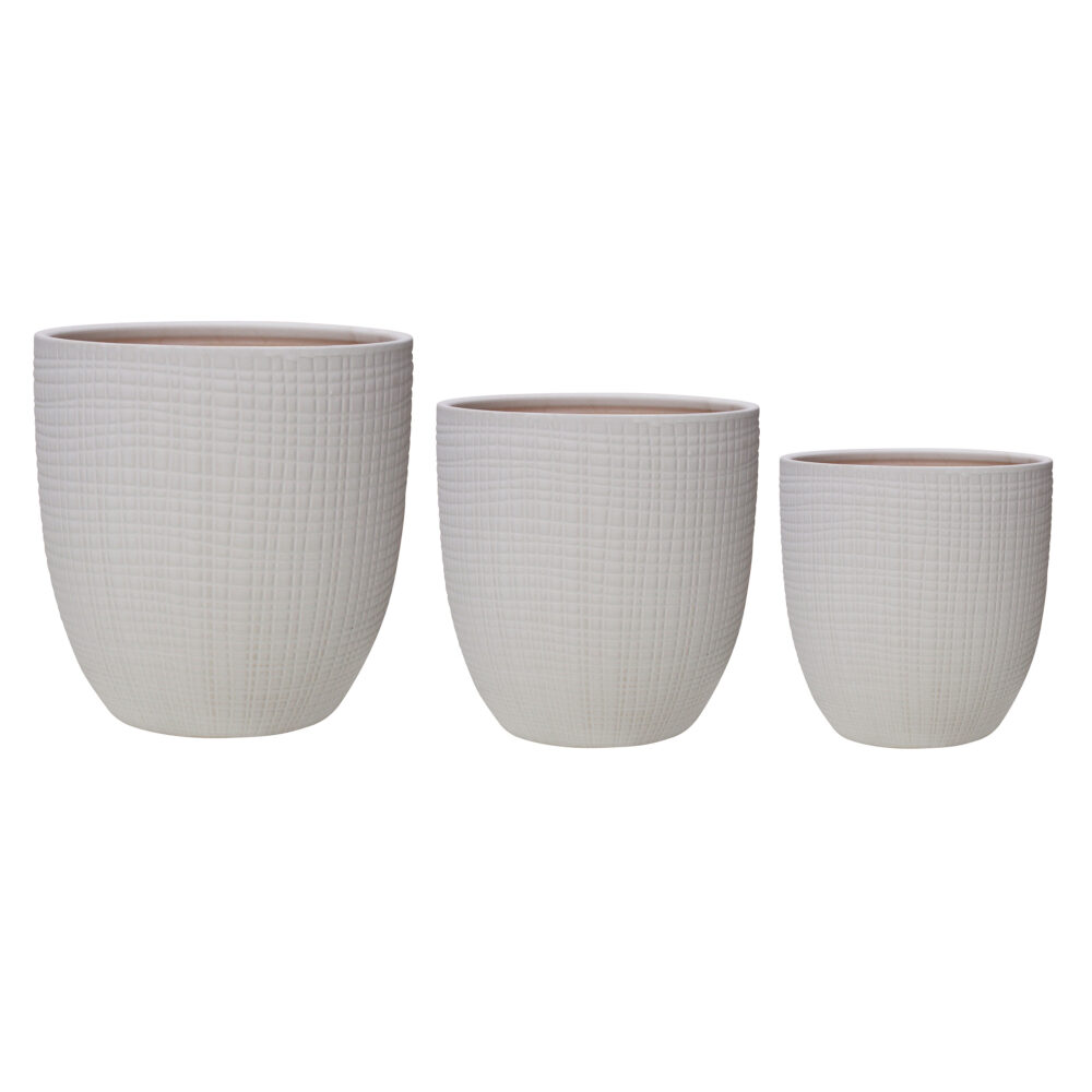 Set of 3 Fine Grid Embossed Ceramic Planters  A481