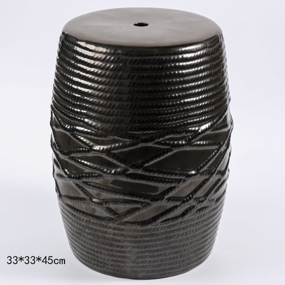 Segmented Geometric Embossed Ceramic Stool