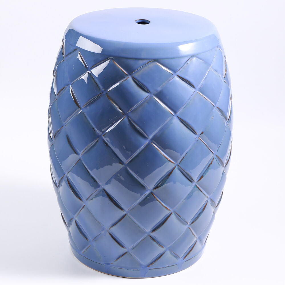 Diamond Lattice Embossed Ceramic Drum Stool