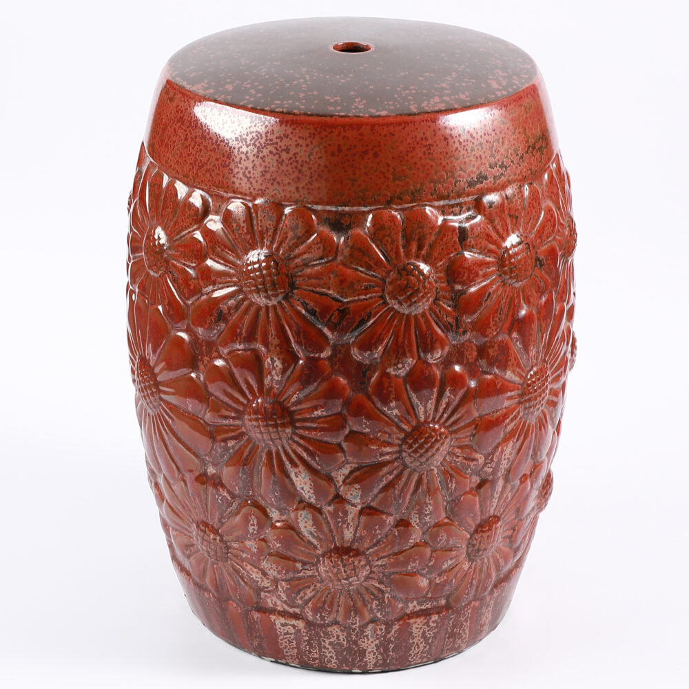 Daisy Flower Embossed Ceramic Drum Stool