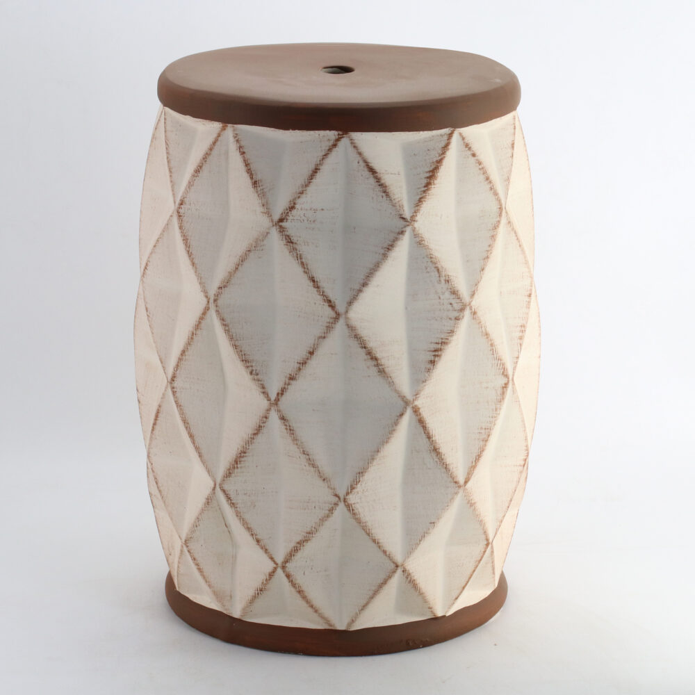 Diamond Faceted Embossed Ceramic Drum Stool