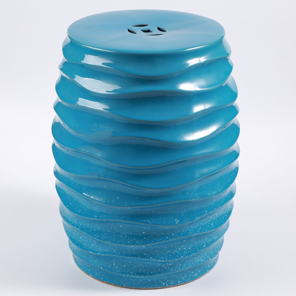 Wavy Ribbed Embossed Cylindrical Ceramic Stool