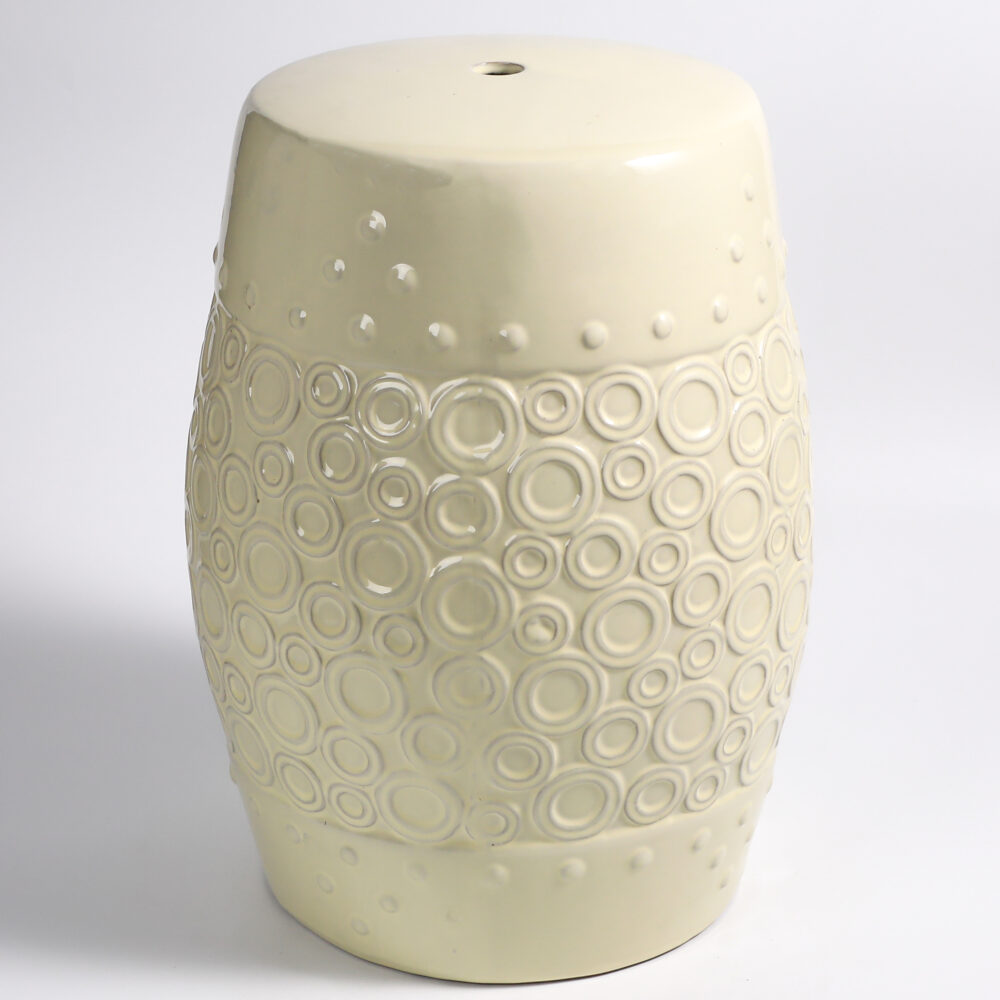 Concentric Circle & Raised Dot Embossed Ceramic Drum Stool