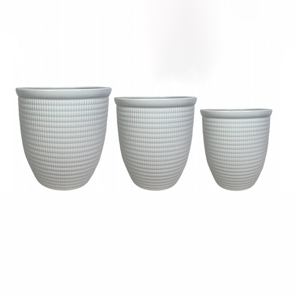 Set of 3 Horizontal Ribbed Ceramic Planters