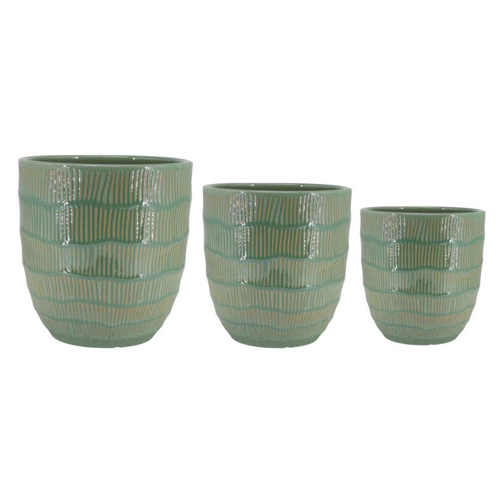 Set of 3 Layered Horizontal Ribbed Ceramic Planters