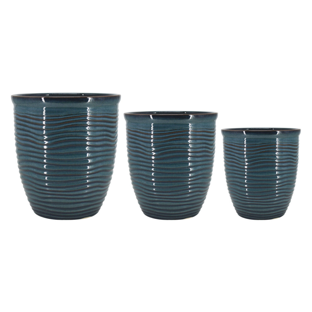 Set of 3 Wavy Ribbed Ceramic Planters