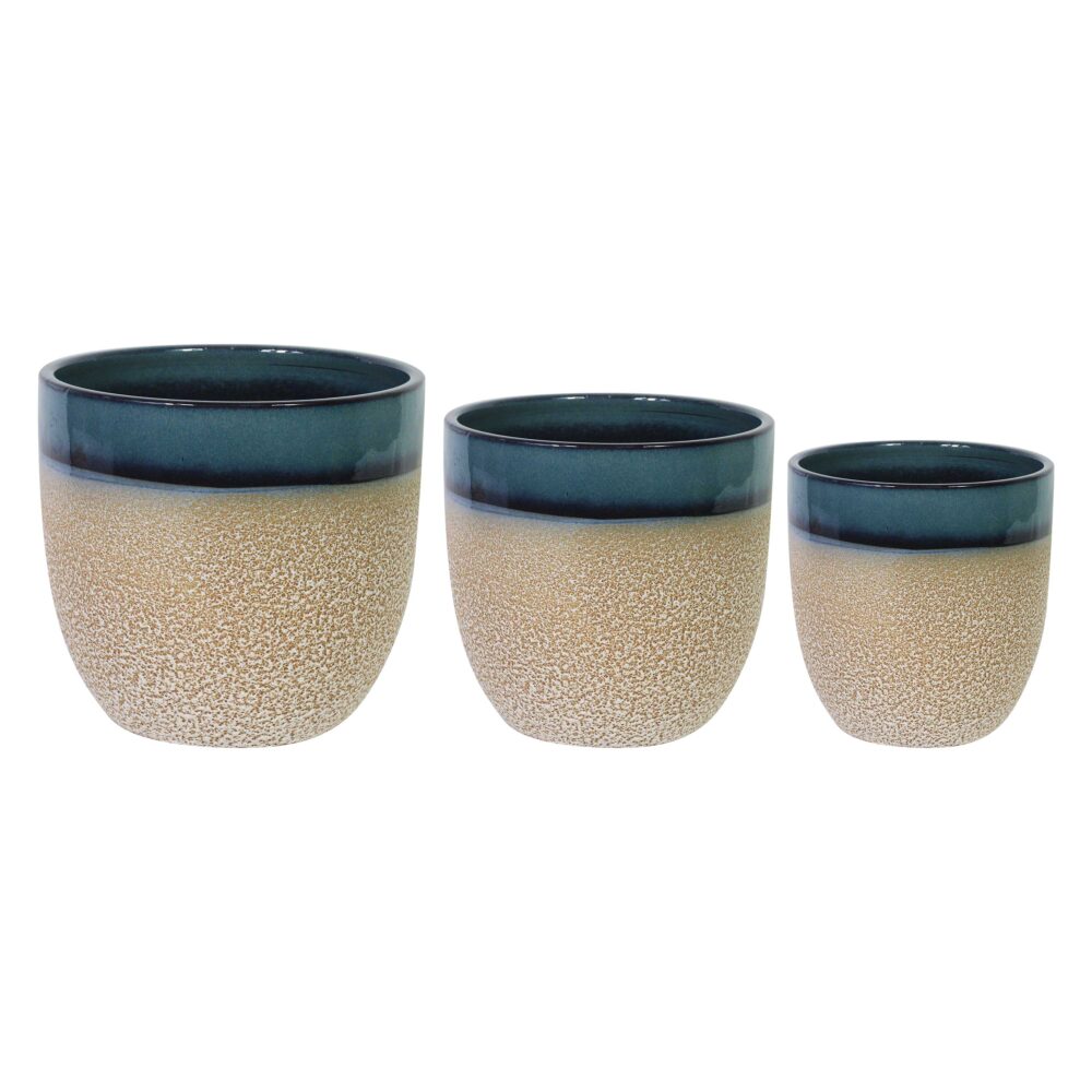 Set of 3 Two-Tone Reactive Glaze Ceramic Planters