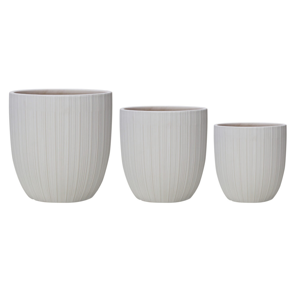 Set of 3 Vertical Ribbed Ceramic Planters