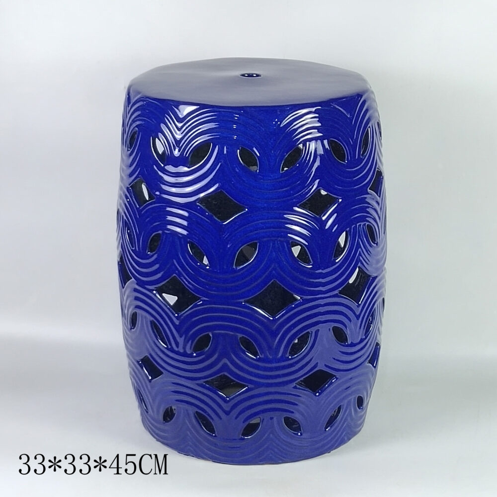 Wave Ring Hollow Openwork Cylindrical Ceramic Garden Stool GS104