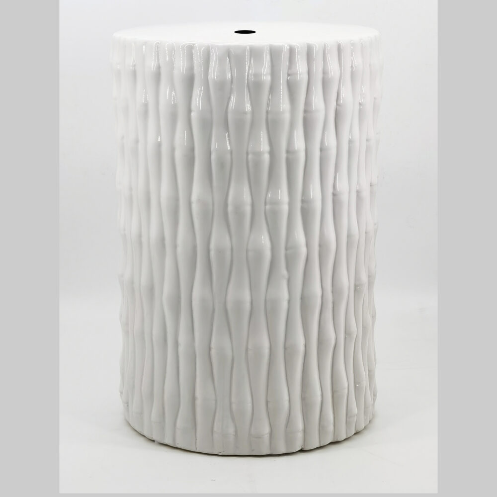 Vertical Bamboo Joint Textured Cylindrical Ceramic Garden Stool GS126