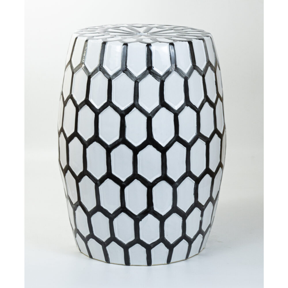 Honeycomb Hexagonal Grid Embossed Barrel Ceramic Drum Stool GS130