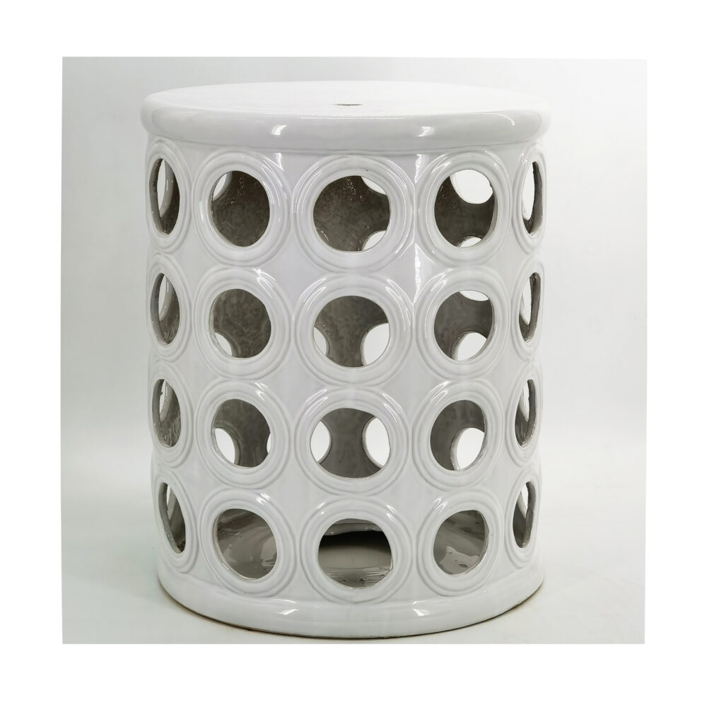 Circular Ring Hollow Perforated Cylindrical Ceramic Drum Stool GS133