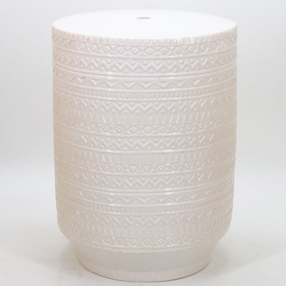 Horizontal Tribal Geometric Embossed Cylindrical Ceramic Stool  GS143