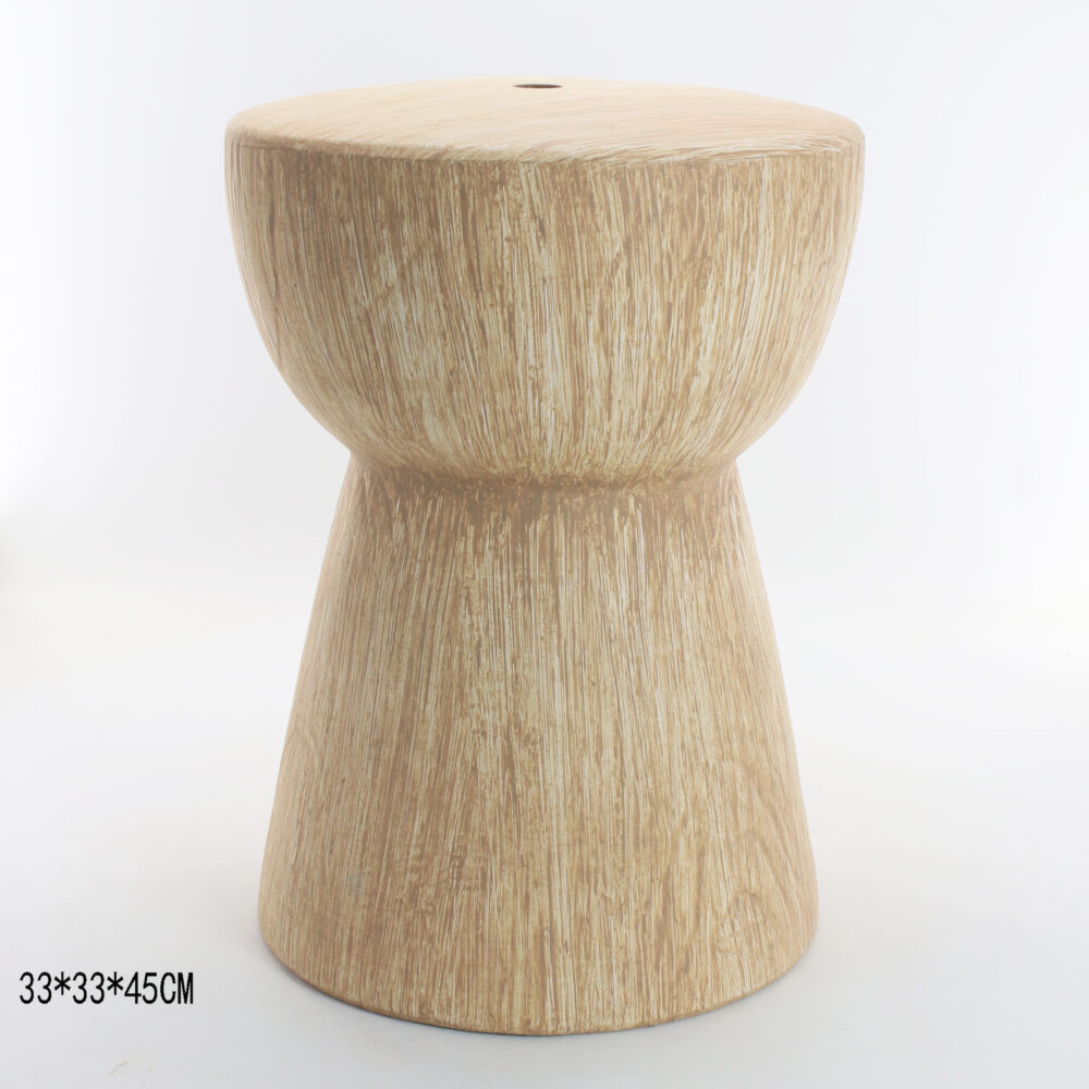 Two-Tier Embossed Wood Grain Hourglass Ceramic Garden Stool  GS145