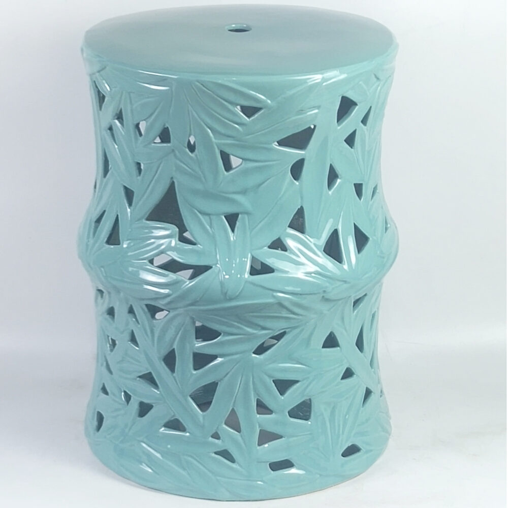 Bamboo Leaf Hollow Carved Waisted Ceramic Drum Stool GS158