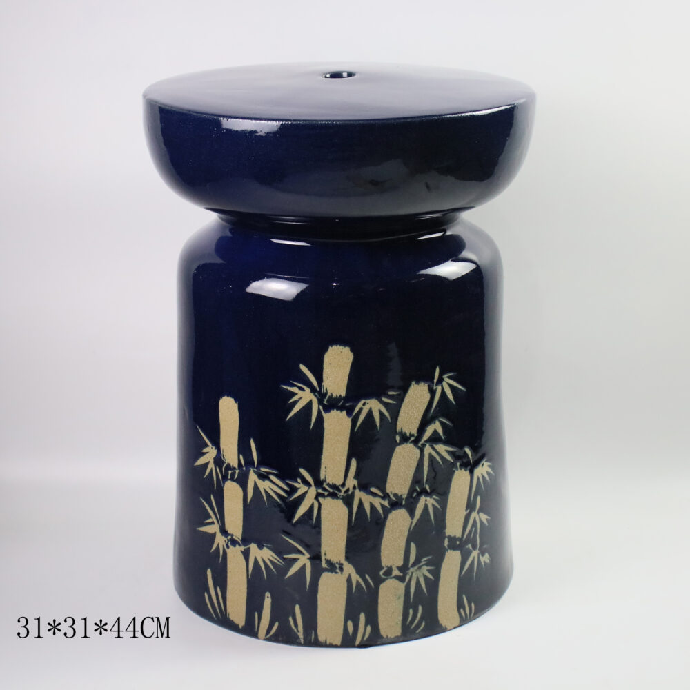 Carved Bamboo Pattern Hourglass Ceramic Garden Stool GS166