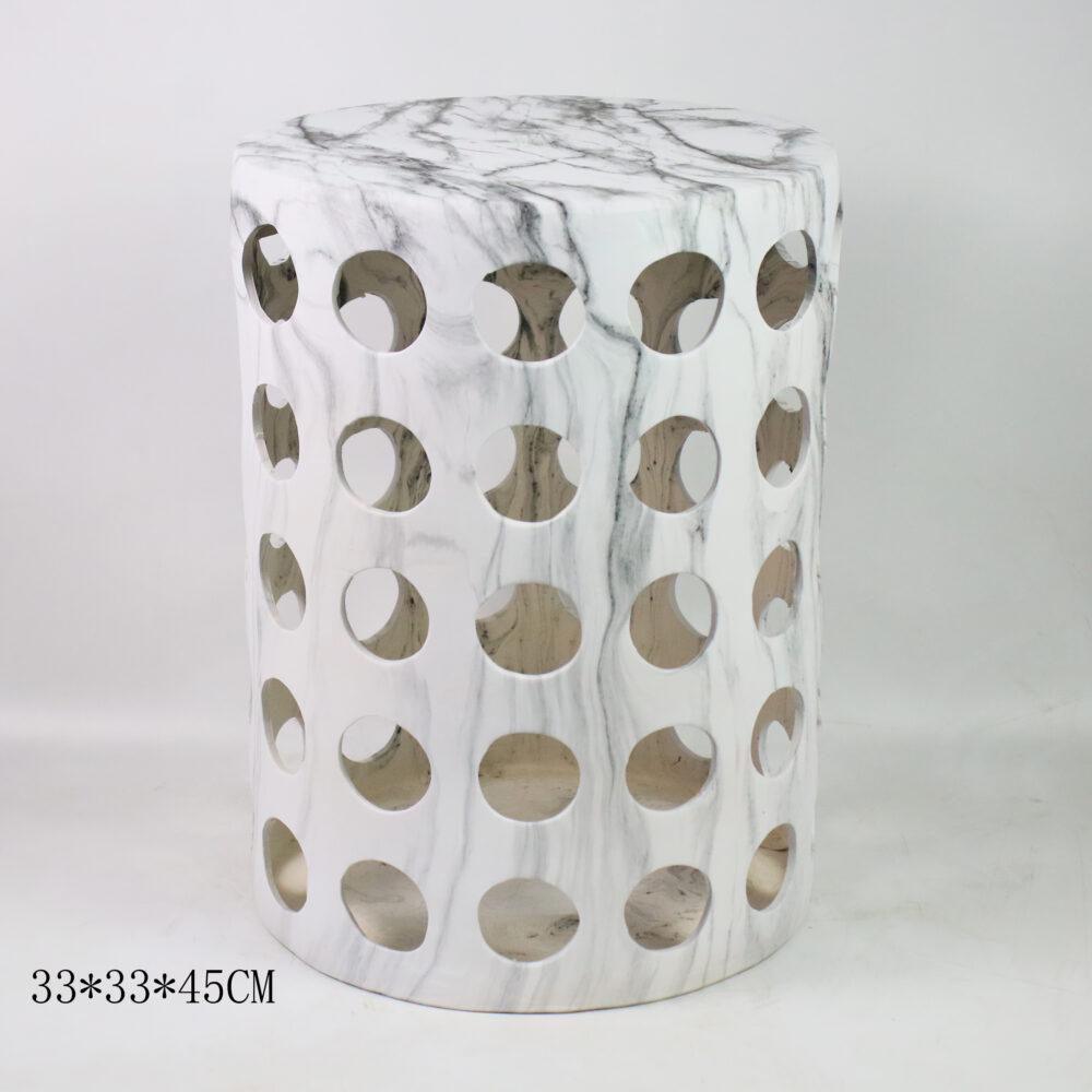 Marble Vein Perforated Round Hole Cylindrical Ceramic Drum Stool GS170