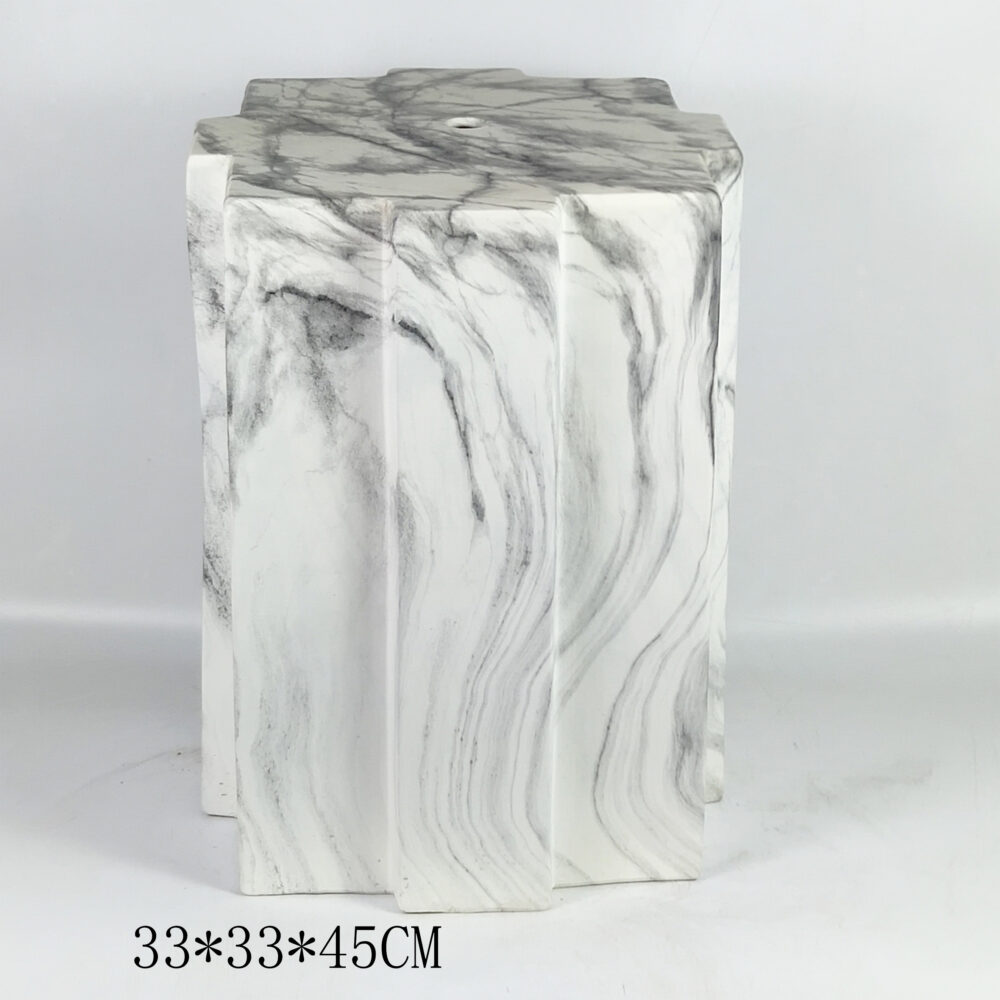 Marble Vein Vertical Fluted Square Ceramic Stool GS171
