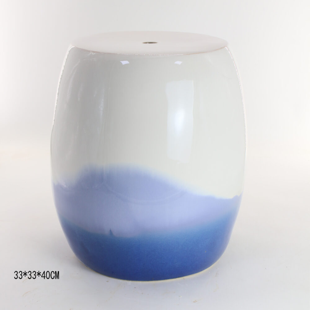 Gradient Glaze Smooth Waisted Barrel Ceramic Drum Stool  GS173