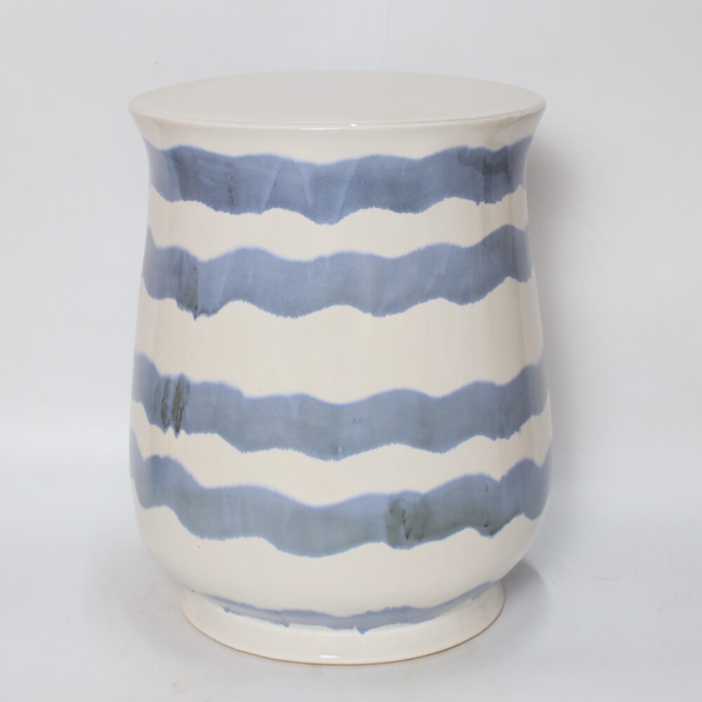 Hand-Painted Wavy Horizontal Stripe Barrel Ceramic Drum Stool  GS179