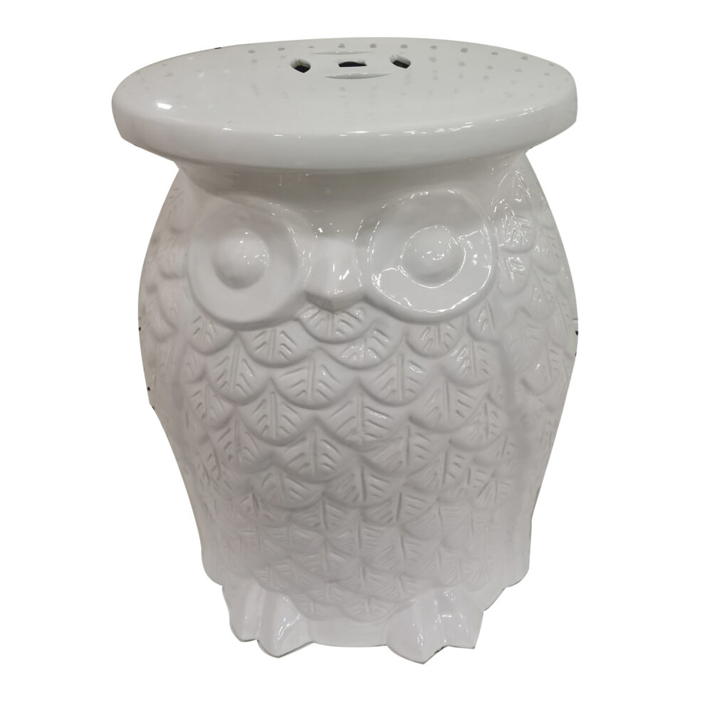3D Embossed Owl Shaped Decorative Ceramic Drum Stool