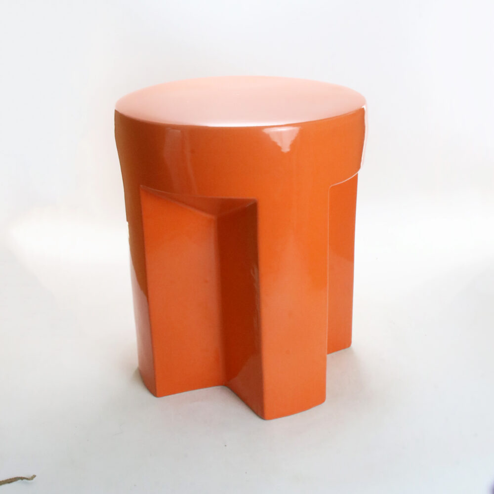 Geometric Recessed Notch Sculptural Ceramic Stool GS188