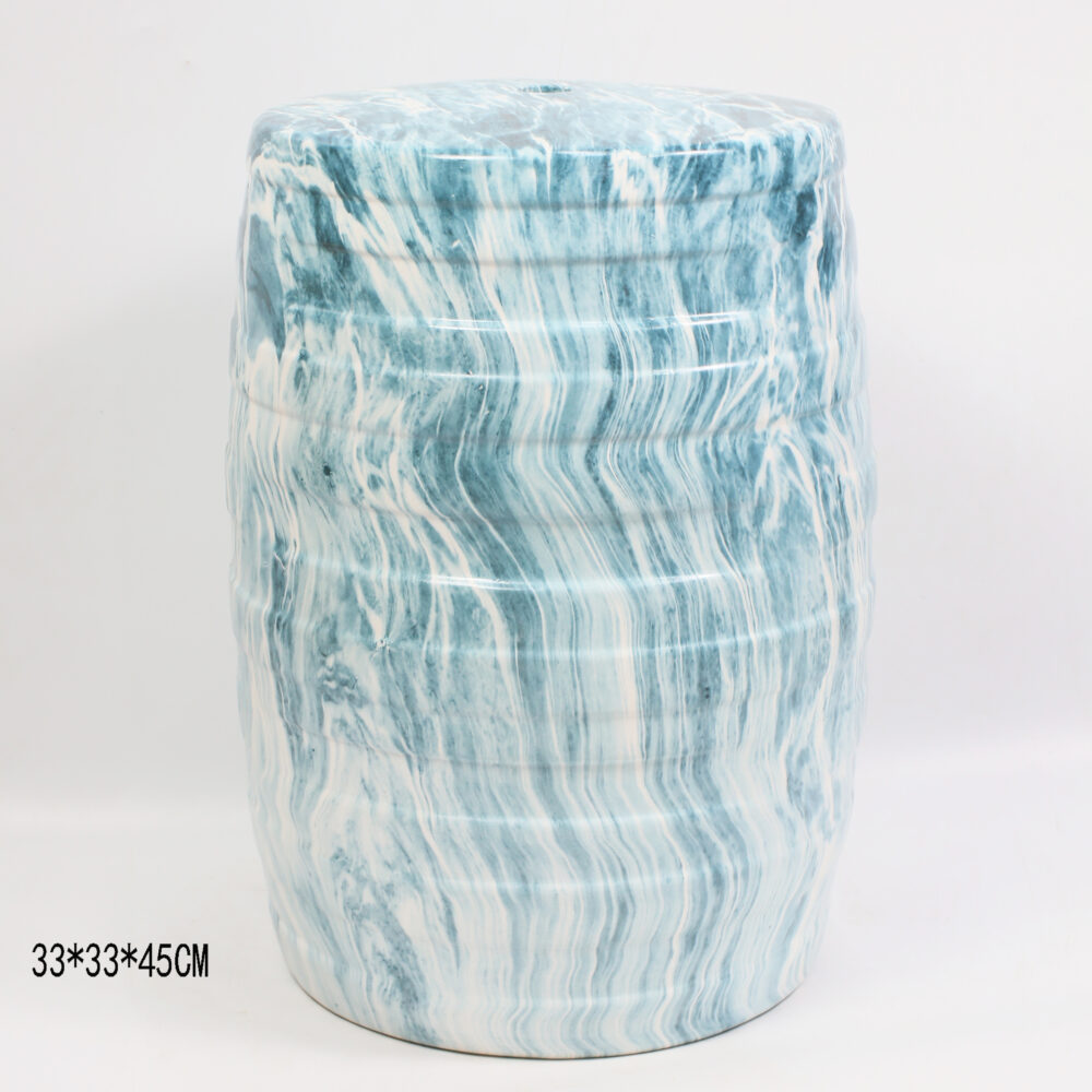 Marble-Effect Ribbed Ceramic Drum Stool GS55