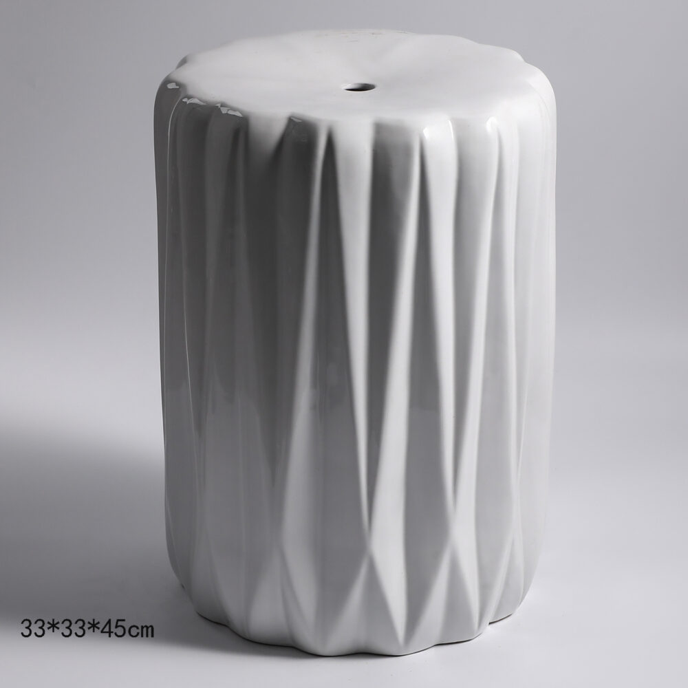 Glossy Pleated Ceramic Drum Stool  GS56