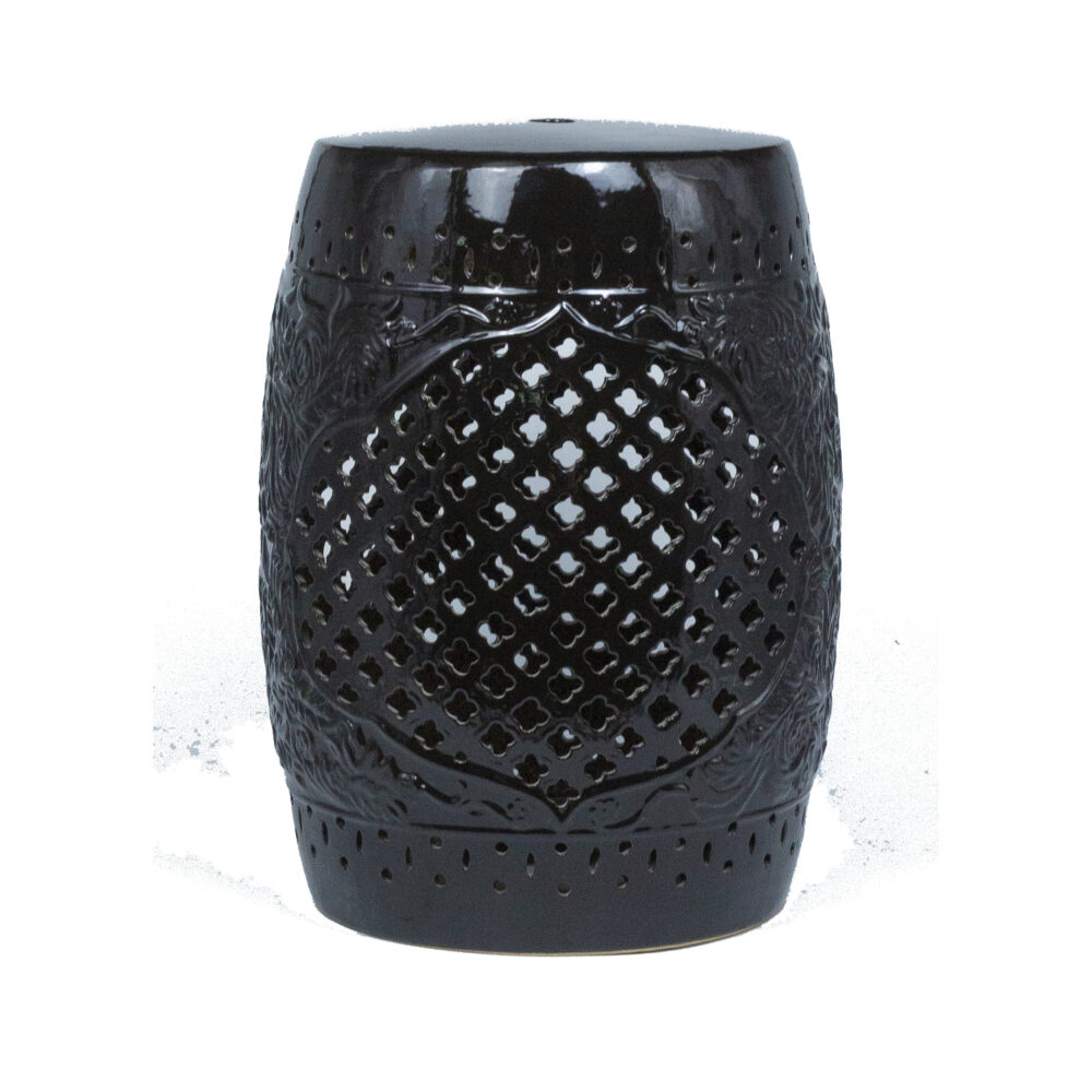 Lattice Cutout Embossed Ceramic Drum Stool GS64