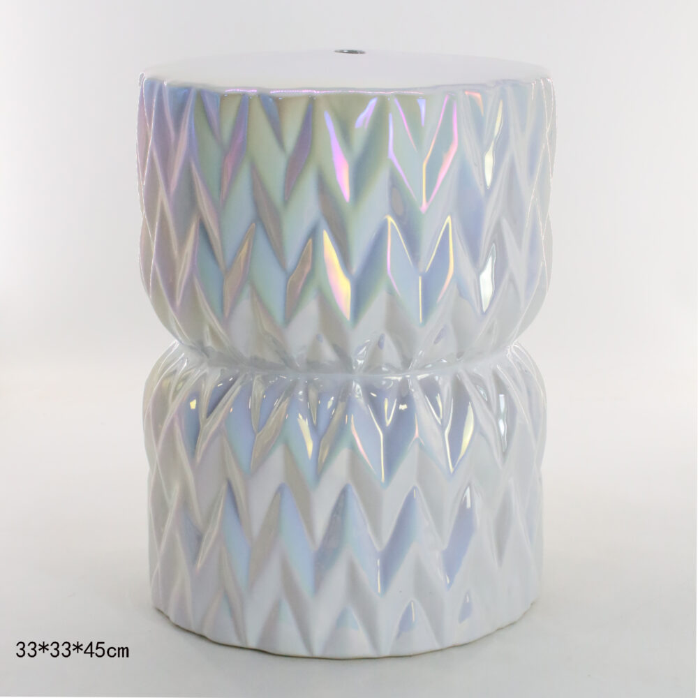 Tiered Chevron Embossed Ceramic Drum Stool GS66