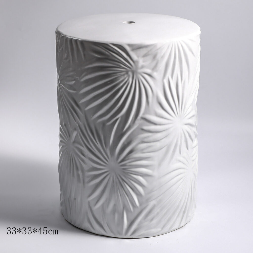 Embossed Floral Cylindrical Ceramic Garden Stool GS67