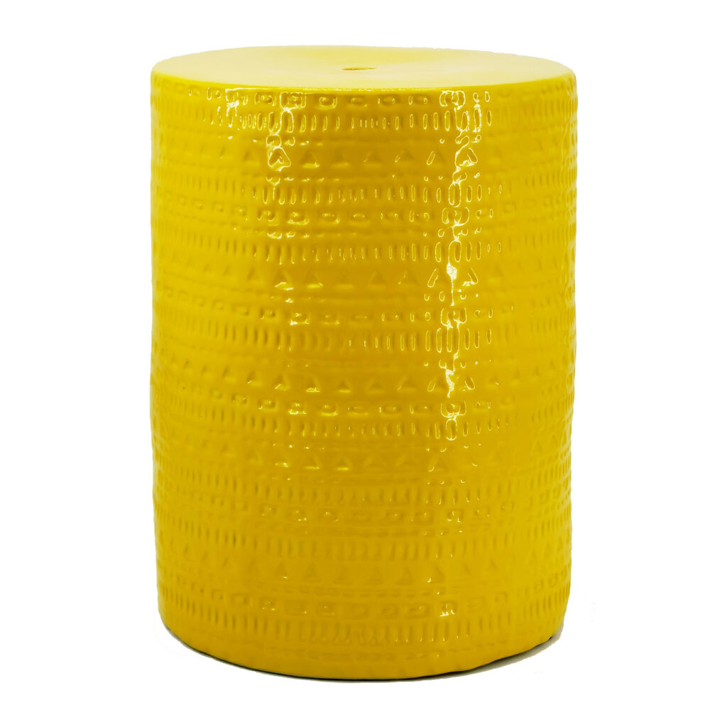 Tribal Geometric Strip Embossed Cylindrical Ceramic Garden Stool GS71