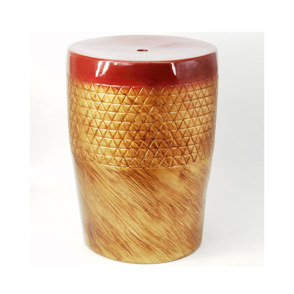 Geometric Triangle Embossed Textured Ceramic Drum Stool GS99